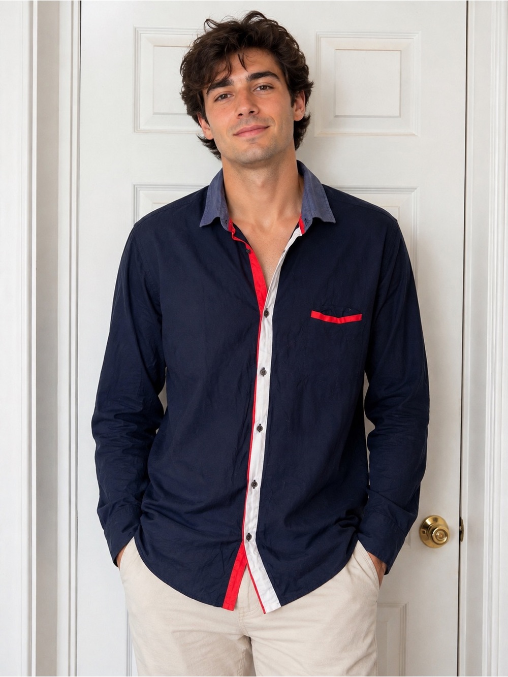 Salvatore Ferragamo Navy Button-Down Shirt XXL